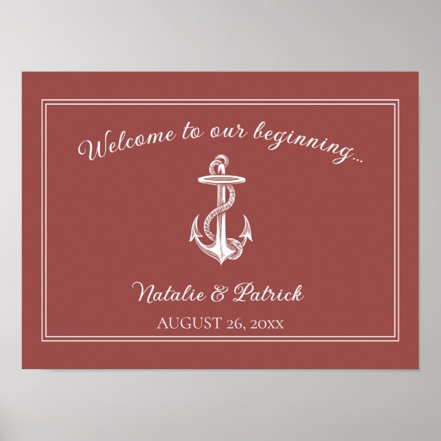 Póster Terracotta Nautical Anchor Boda Poster (Frente)