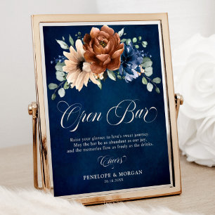 Póster Terracotta Navy Blue Bridal Shower Bar Rótulo abie