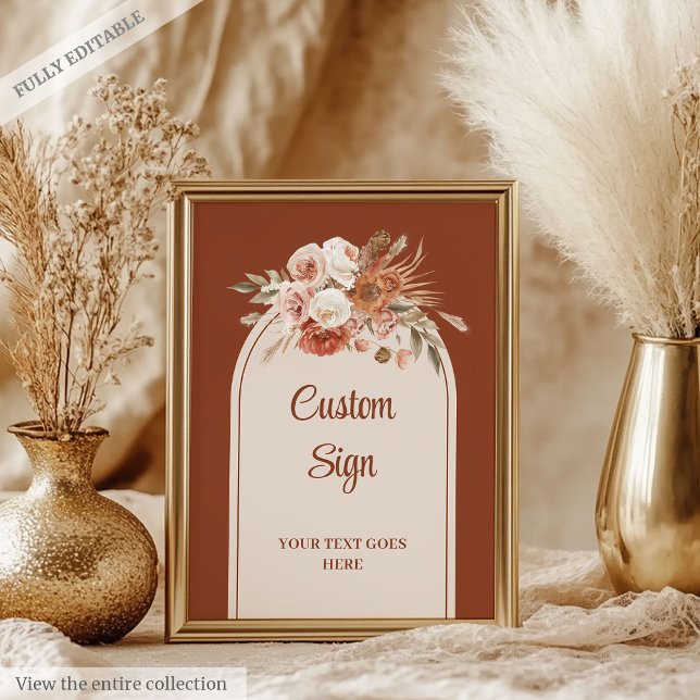 Póster Terracotta Pampas Sage Boho Personalizado Floral (Timeless Terracotta Pampas Sage Boho Floral Custom Poster)