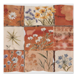Póster Terracotta Patchwork Rust Boho Spring