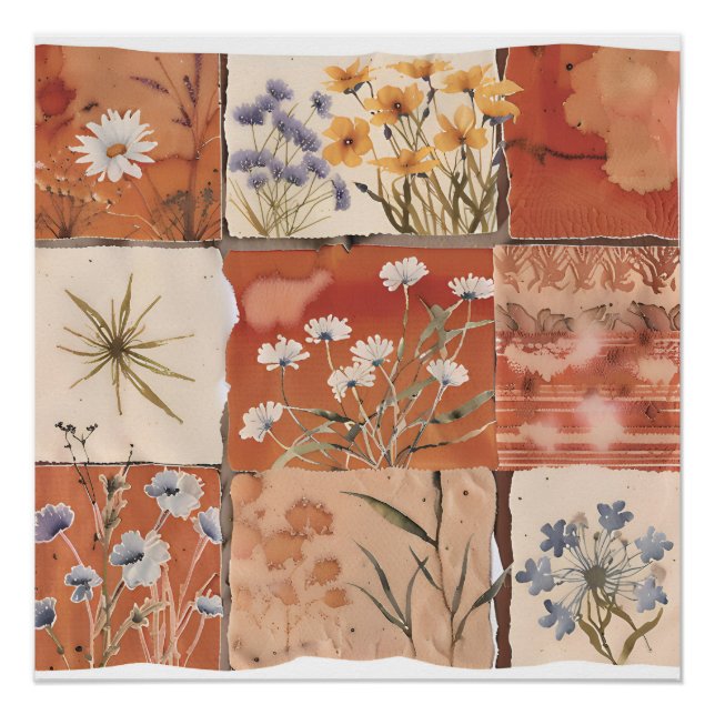 Póster Terracotta Patchwork Rust Boho Spring (Anverso)