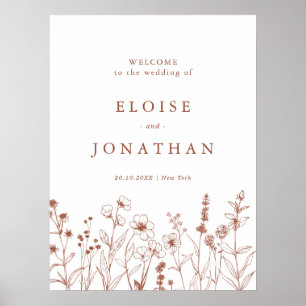 Póster Terracotta Rustic Floral Fall Wildflower Boda