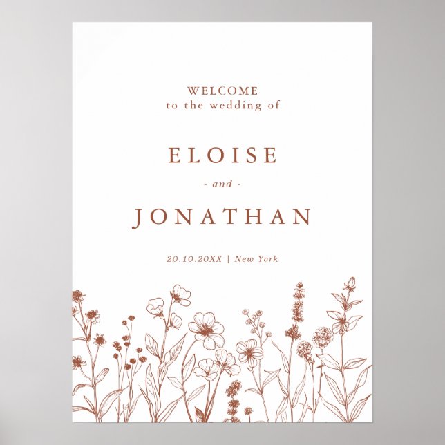 Póster Terracotta Rustic Floral Fall Wildflower Boda (Frente)