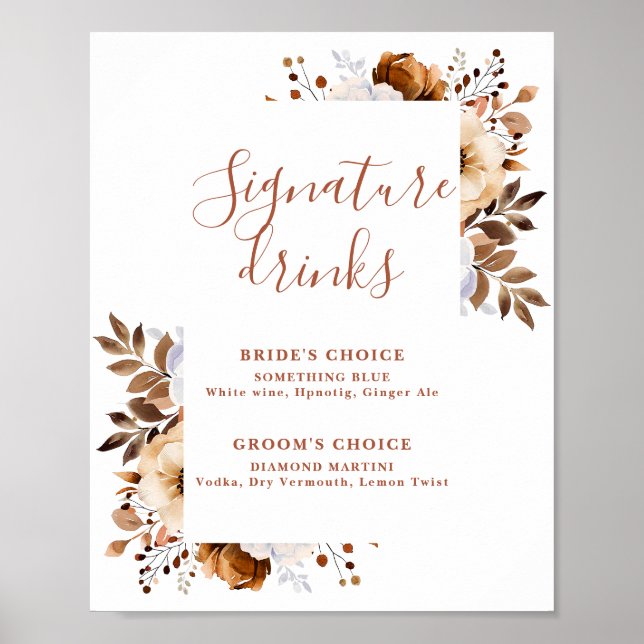 Póster Terracotta Rustic Floral Signature Bebe Rótulo (Frente)