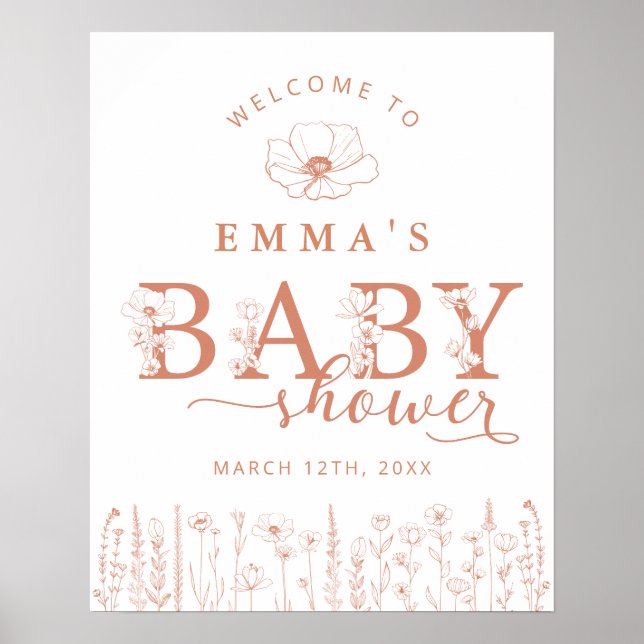 Póster Terracotta Wildflower Baby Shower Welcome Sign (Frente)