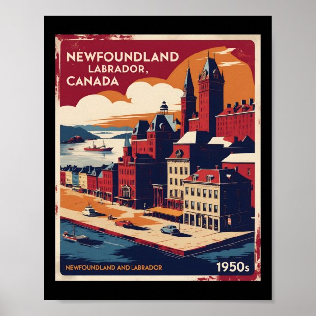 Póster Terranova y Labrador Canadá 1950 Tra de época (Frente)