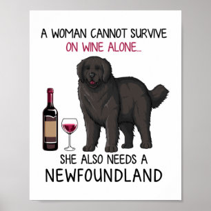 Póster Terranova y vino Perro gracioso