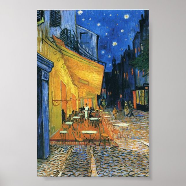 Póster Terraza cafetería por la noche, pintura famosa Van (Frente)