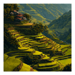 Póster Terrazas de Arroz de Banaue Filipinas Vintage Viaj