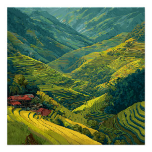 Póster Terrazas de arroz vibrantes de Banaue Filipinas Vi
