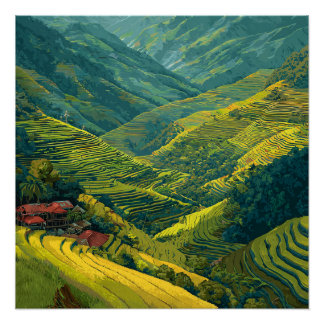 Póster Terrazas de arroz vibrantes de Banaue Filipinas Vi