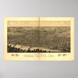 Póster Terre Haute 1880, EN Birds Eye View Panoramic Map