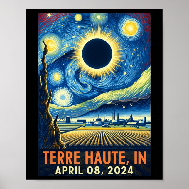 Póster Terre Haute Indiana Eclipse Solar Total 2024 Starr (Frente)