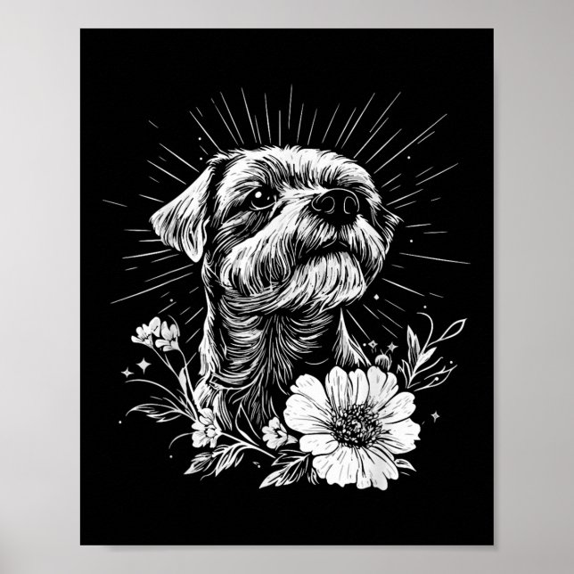 Póster Terrie de la frontera retro amante de los perros e (Frente)