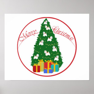 Póster Terrier Blanco de West Highland en árbol de Navida
