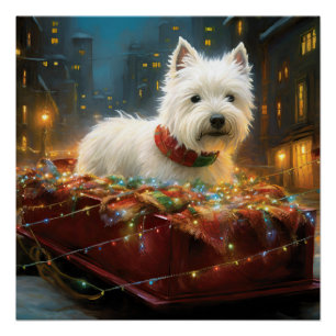 Póster Terrier Blanco de West Highland Navidad Festiva