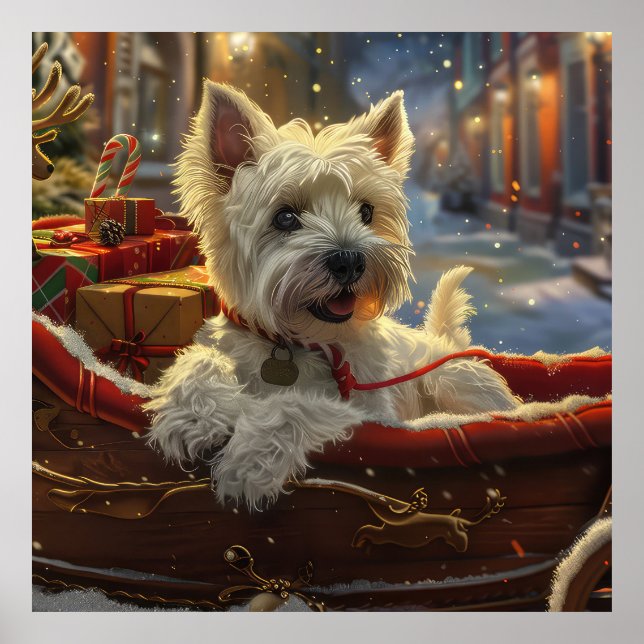 Póster Terrier Blanco de West Highland Perro Navideño Fes (Frente)