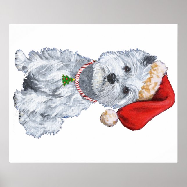 Póster Terrier Blanco de West Highland Santa Claus (Frente)