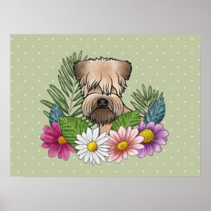 Póster Terrier de trigo de capa suave Flores coloridas Ve