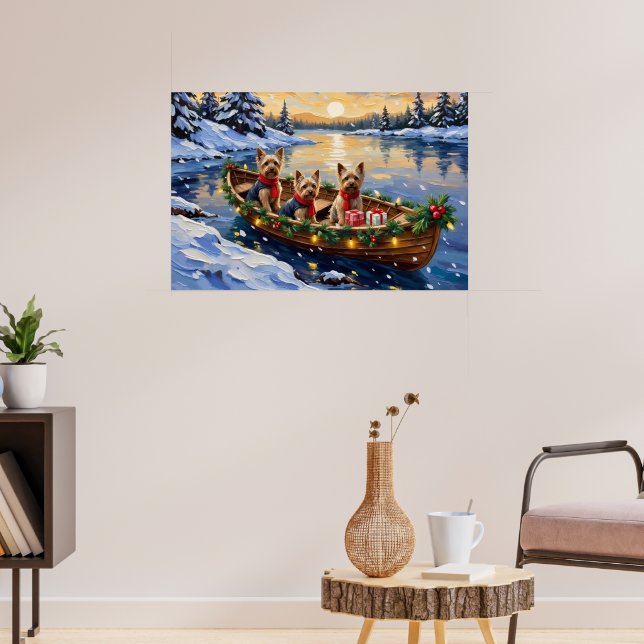 Póster Terrier de Yorkshire Navidad Barco Fiesta (Salón 3)