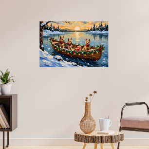 Póster Terrier de Zorro de Alambre Navidad Barco Fiesta