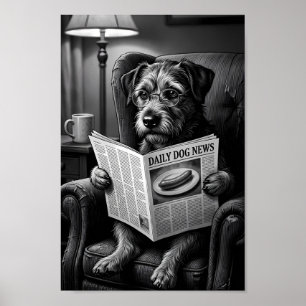 Póster Terrier Erudito Leyendo Cartel de Papel