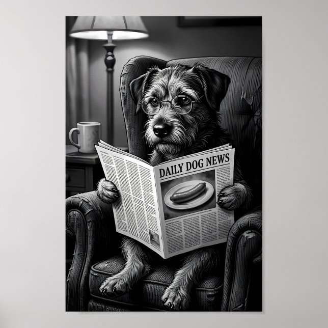 Póster Terrier Erudito Leyendo Cartel de Papel (Frente)