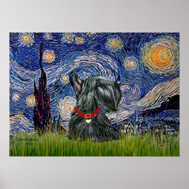 Póster Terrier Escocés 12c -Noche estrellada (Frente)