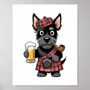 Póster Terrier escocés en el kilómetro de Tartán con cerv