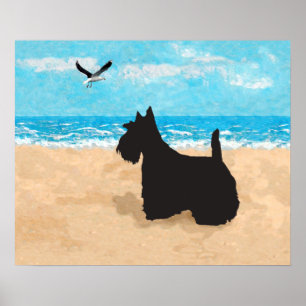 Póster Terrier Escocés y Gaviota