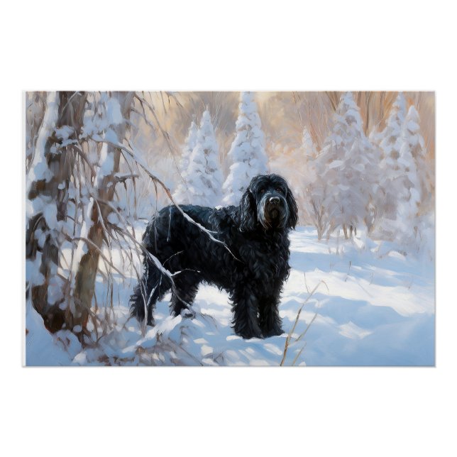 Póster Terrier Ruso Negro Deja que nieve Navidad  (Anverso)