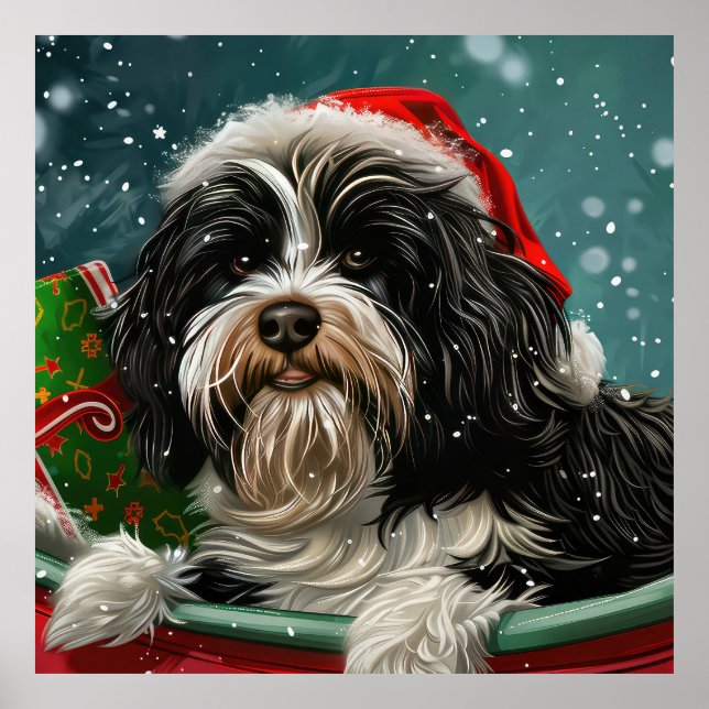 Póster Terrier Tibetano Navidad Festiva (Frente)