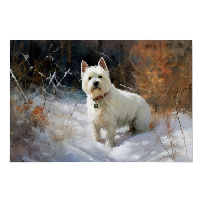 Póster Terrier West Highland Blanco Deja que nieve Navida (Anverso)