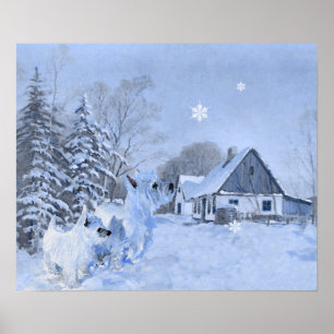 Póster Terriers Blancos de West Highland en la Nieve