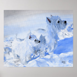 Póster Terriers West Highland White en la Nieve