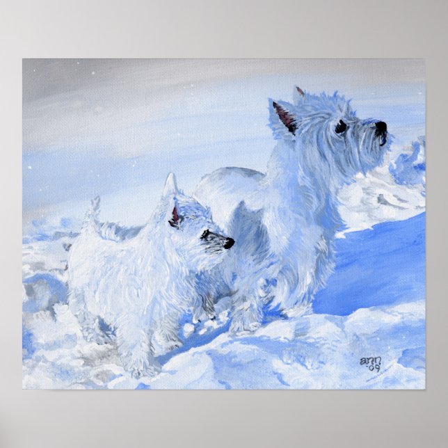 Póster Terriers West Highland White en la Nieve (Frente)