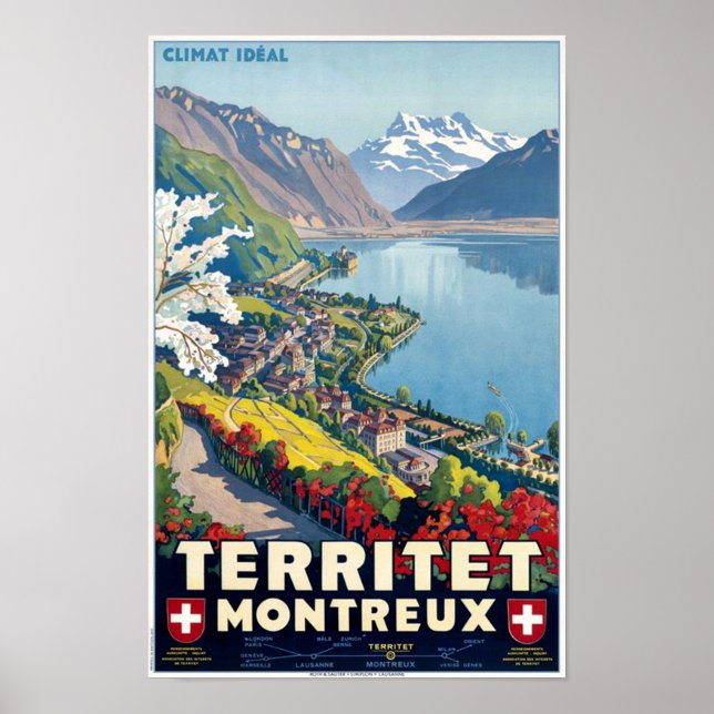 Póster Territet, Montreux, Suiza Viajes de época (Frente)