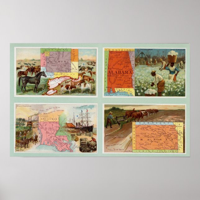 Póster Territorio de Wyoming, Alabama, Luisiana, Kansas (Frente)
