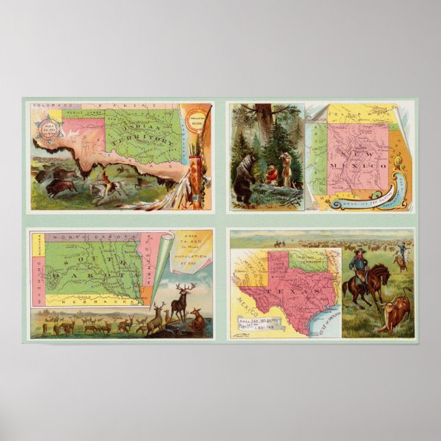 Póster Territorio Indio, Nuevo México, Dakota del Sur, Te (Frente)