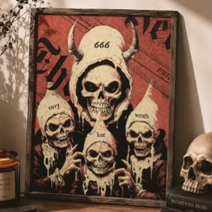 Póster Terror Oculto Siete Pecados Capitales Esqueleto Di