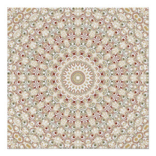 Póster Terroso Gris Marrón y Patrón de Mandala de Herrumb