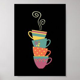 Póster Tés/tazas de café apiladas y coloridas, tazas de v