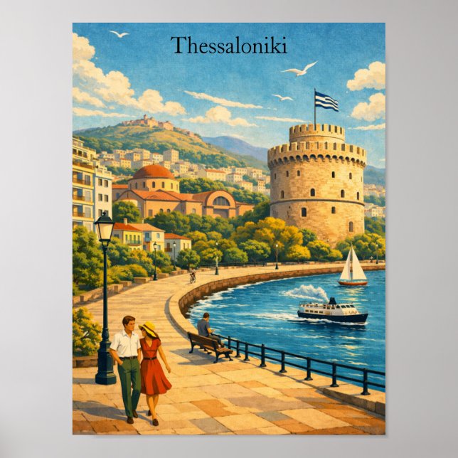 Póster Tesalónica Grecia Viaje Vintage (Frente)