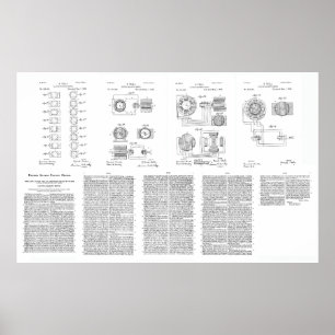 Póster Tesla Elecro-Magnet Motor Patent US381968 p 1-9