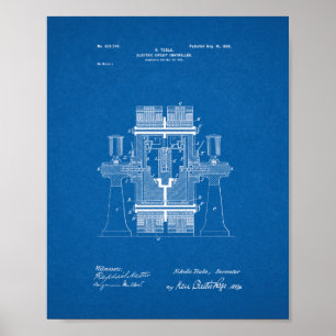 Póster Tesla Electric Circuit Controller Patent - Bluepri