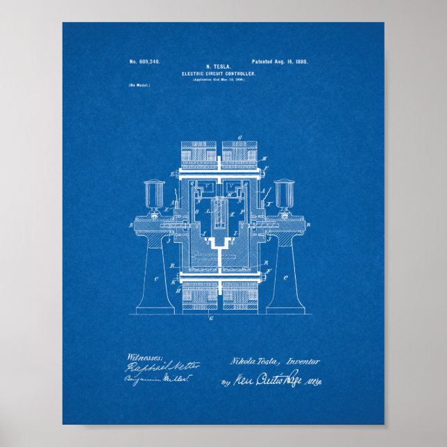 Póster Tesla Electric Circuit Controller Patent - Bluepri (Frente)