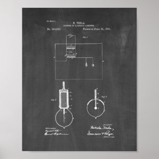 Póster Tesla Sistema De Patente De Iluminación Eléctrica 