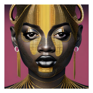 Póster Tessa Queen Golden Brown Hair Black Melanin Afro