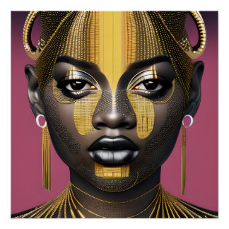 Póster Tessa Queen Golden Brown Hair Black Melanin Afro