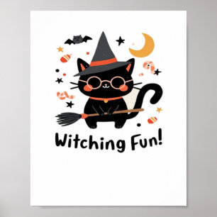 Póster Testigos de gato negro divertido con baño - Hallow